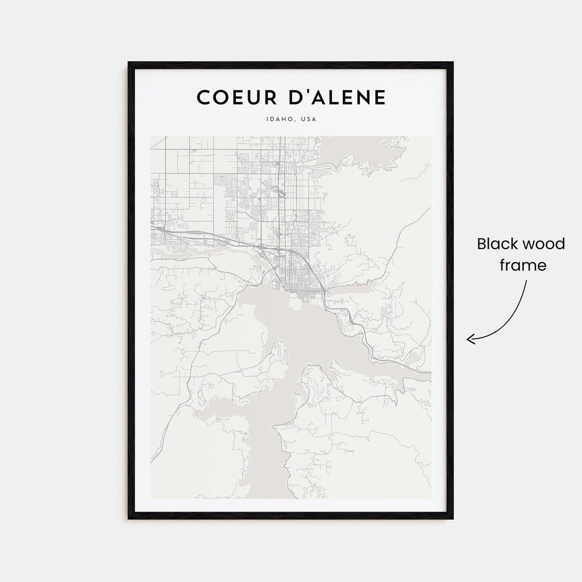Minimalist Coeur d'Alene Idaho City Street Map Poster in Beige Tones - Image 3