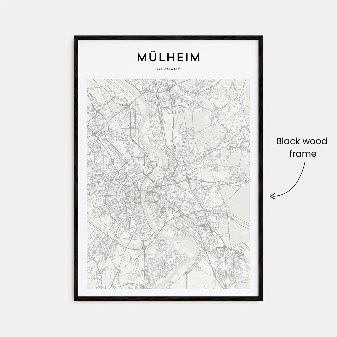 Mulheim Germany Riverbend City Minimalist Beige Street Map Poster - Image 3