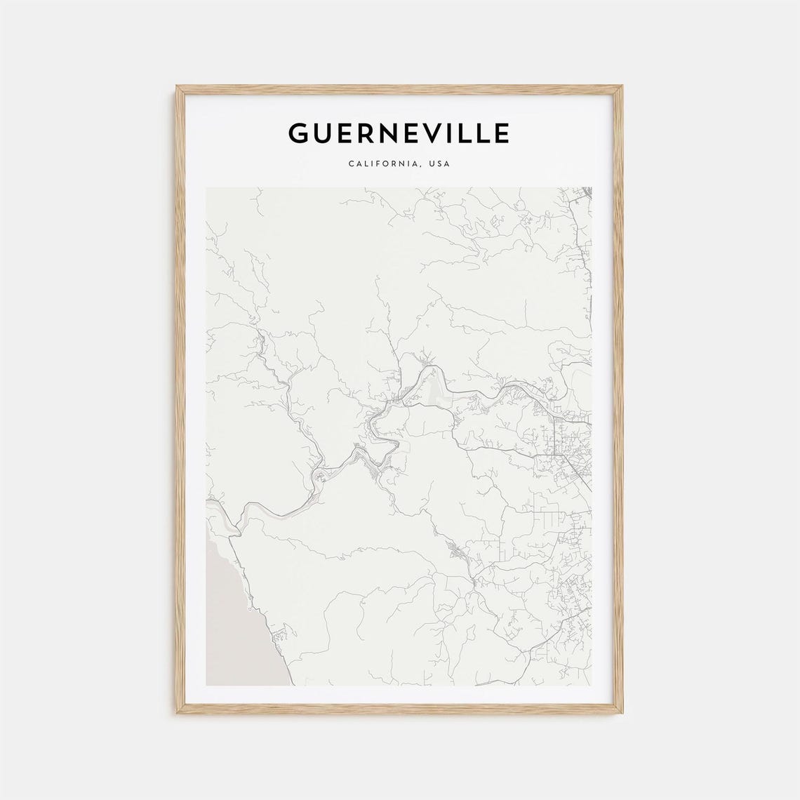 Guerneville California Minimalist Redwoods Town Map Wall Decor Poster