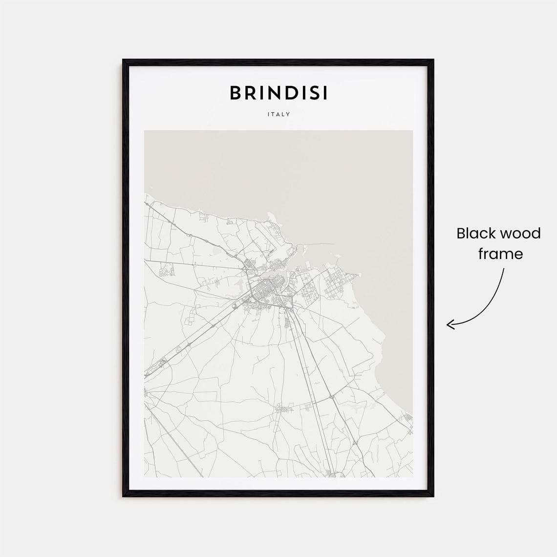 Brindisi Italy Coastal Minimalist Black White City Map Street Poster - Image 3