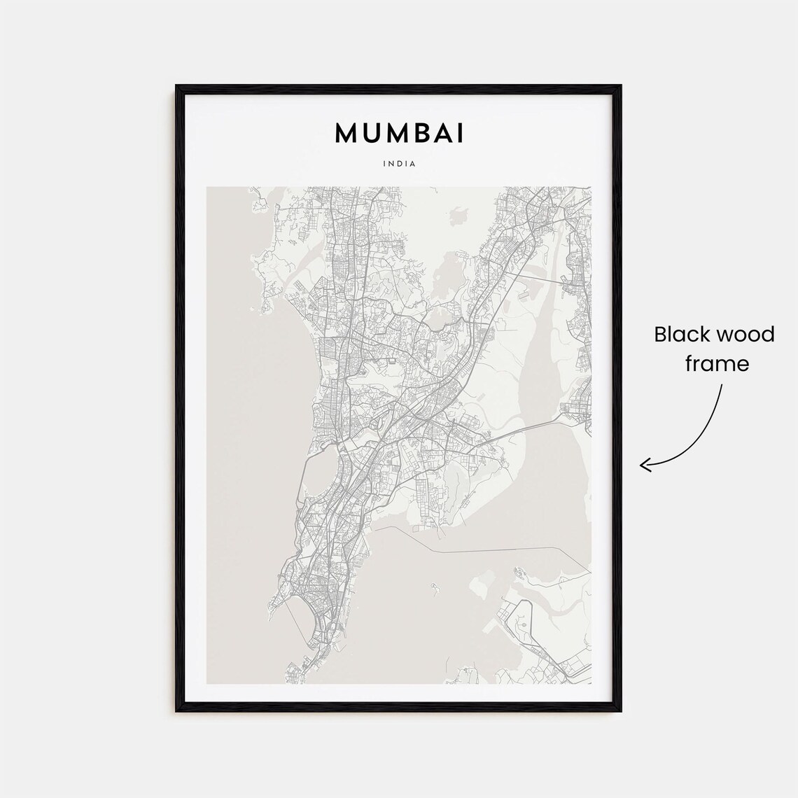 Mumbai India Coastal Minimalist Monochrome Street Map Art Poster - Image 3
