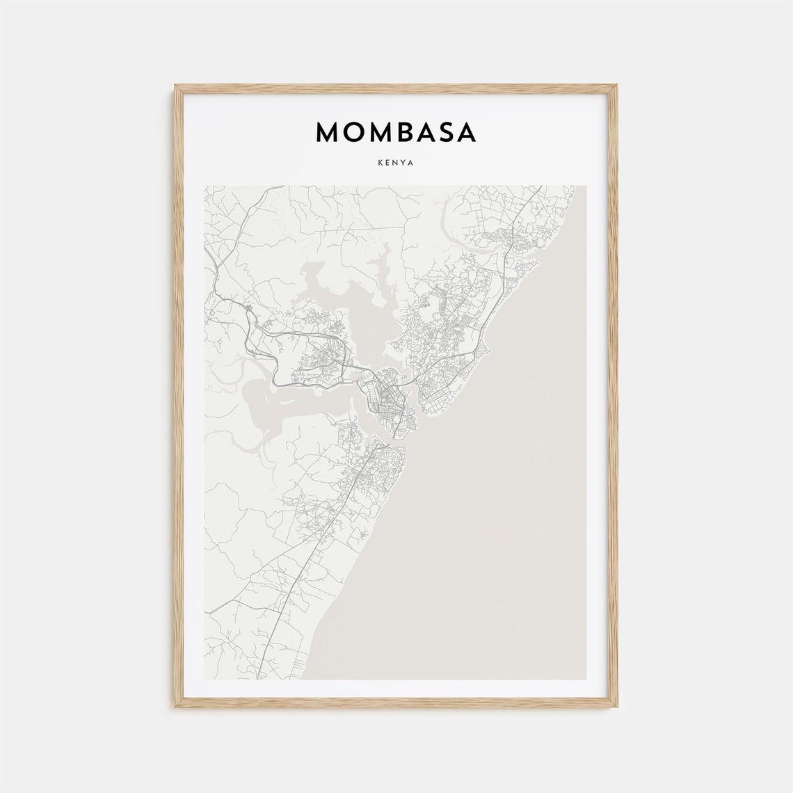 Mombasa Kenya Coastal City Street Map Poster with Bold Typography