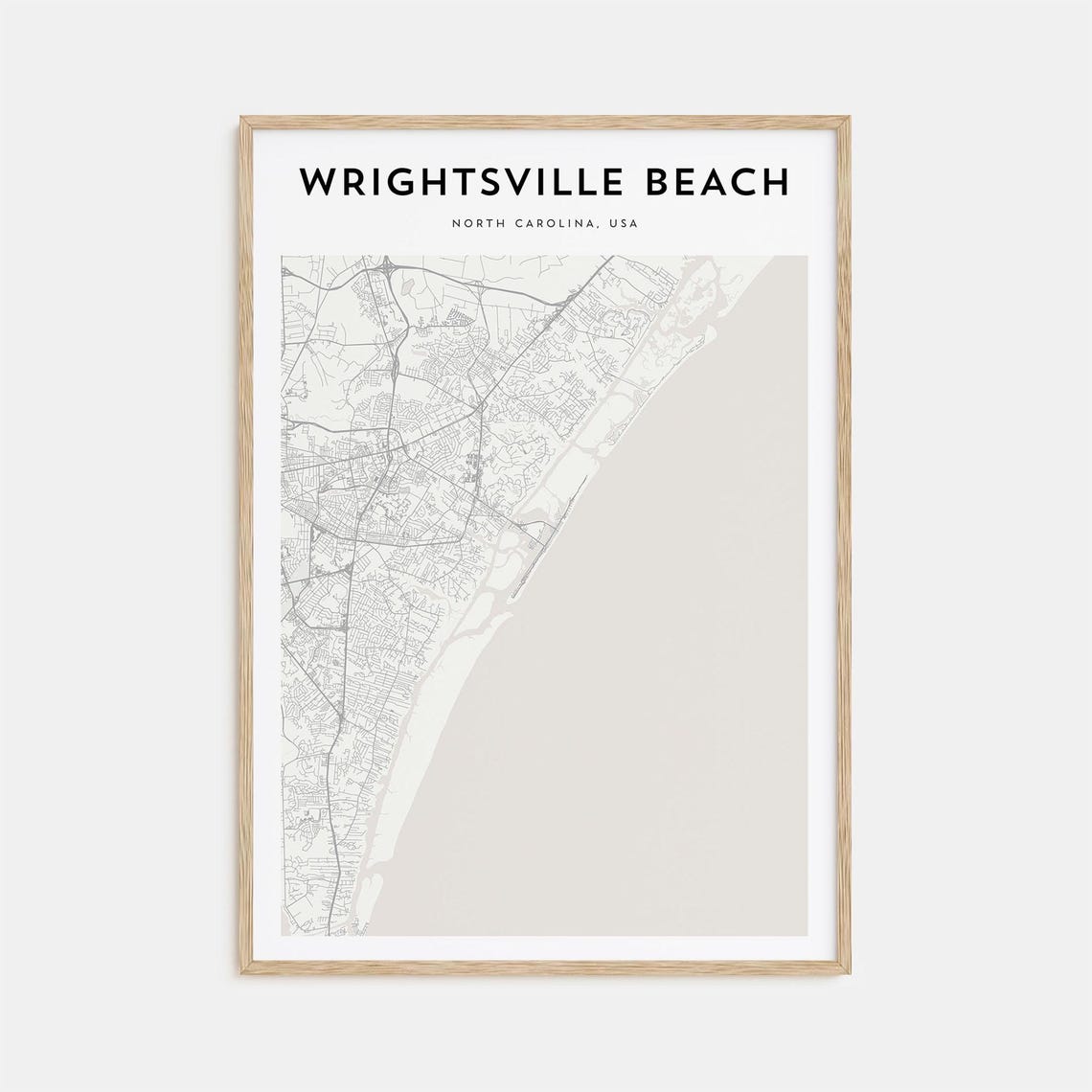 Minimalist Wrightsville Beach North Carolina Map Poster in Beige Tones