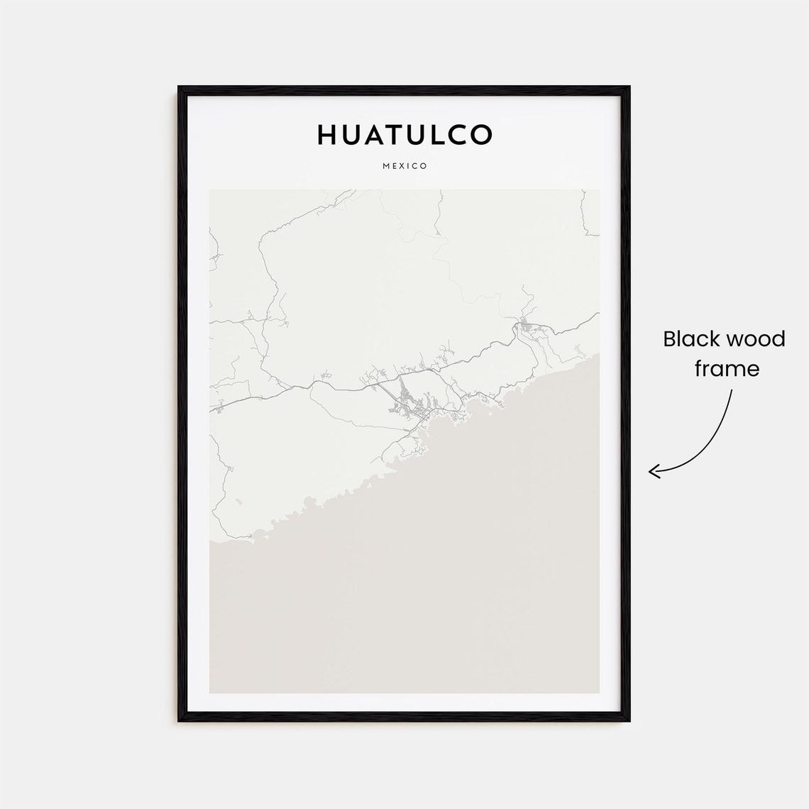 Huatulco Mexico Coast Minimalist Monochrome Street Map Art Poster - Image 3