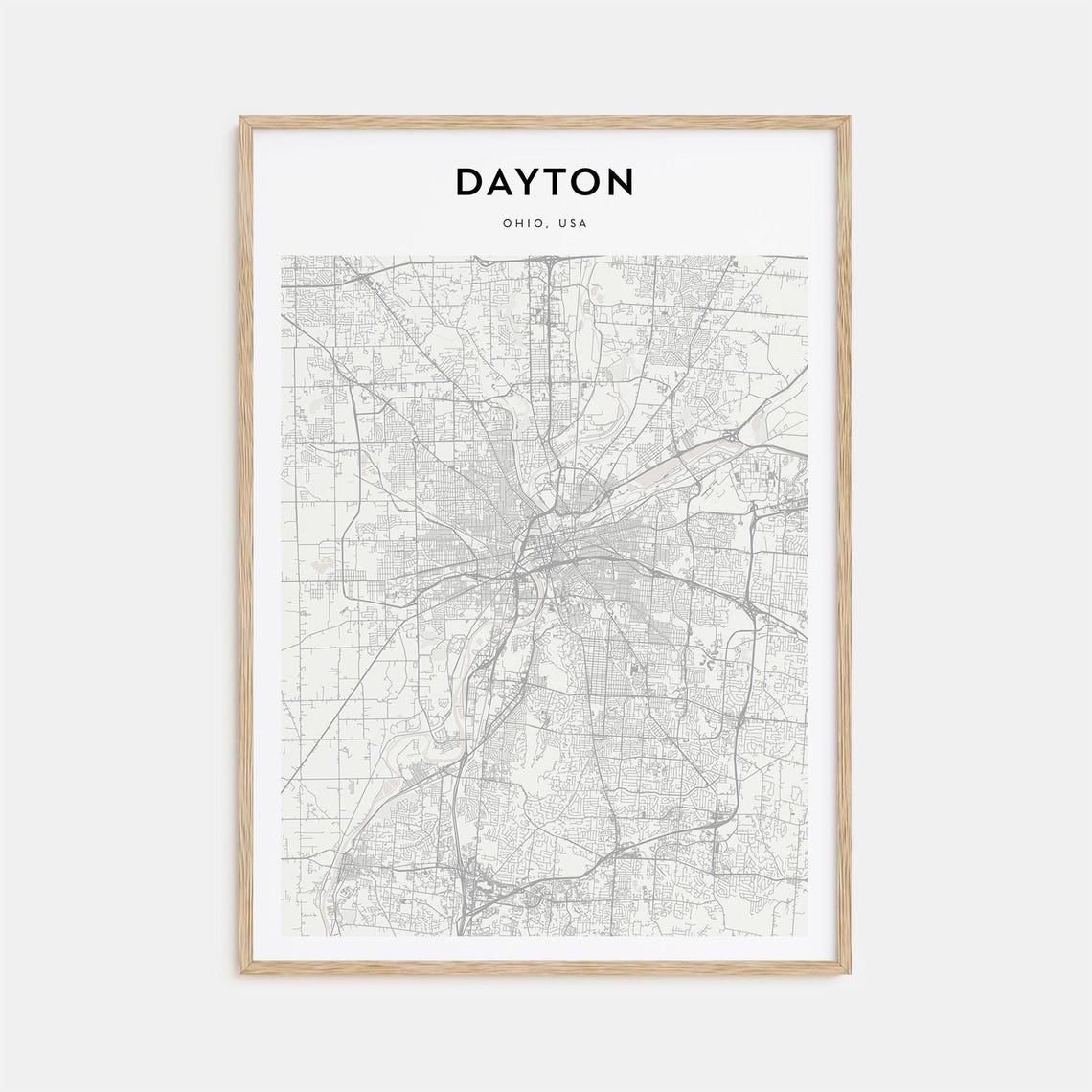 Dayton Ohio Heartland Minimalist Monochrome Street Map Art Poster
