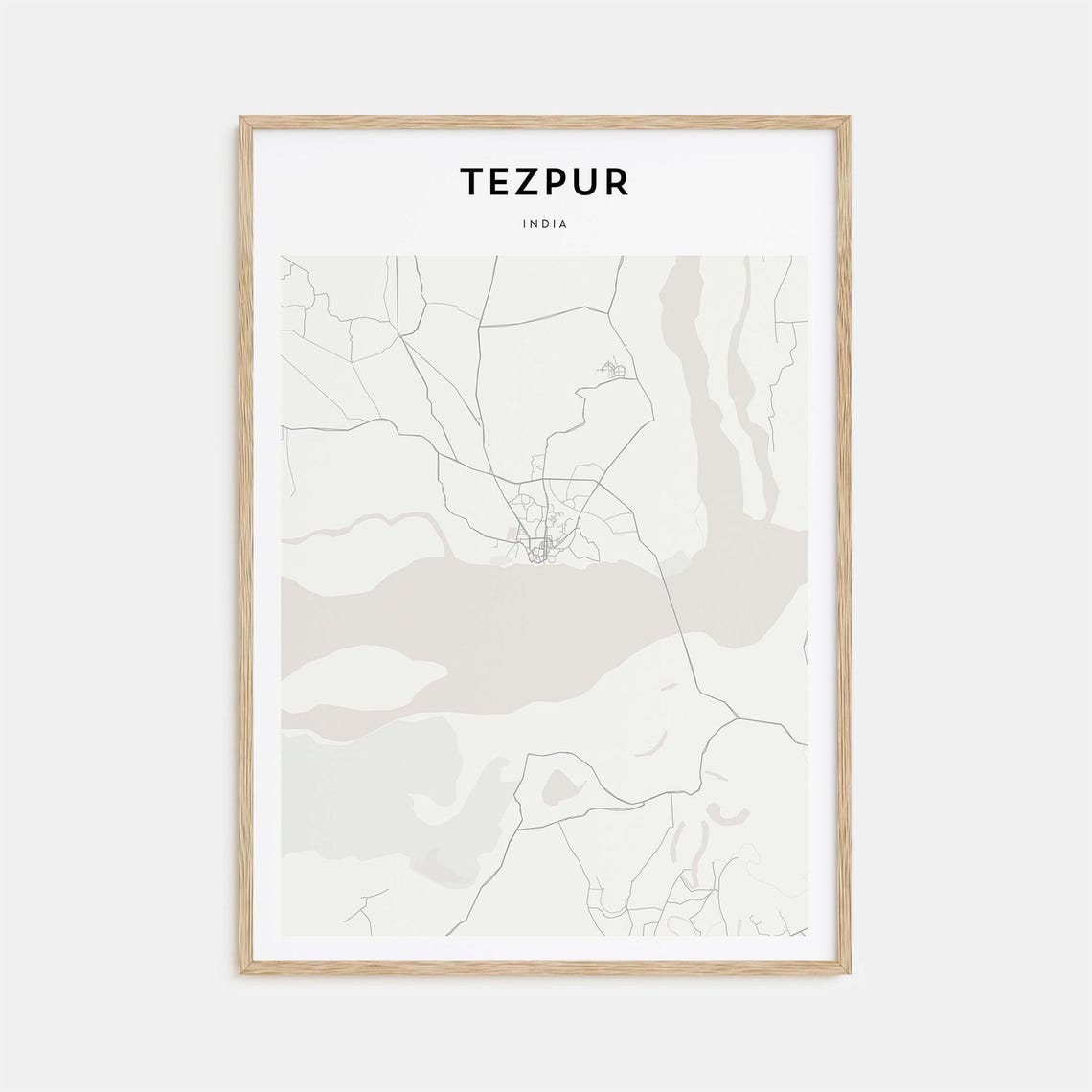 Tezpur India Minimalist River Town Map Line Art Travel Poster
