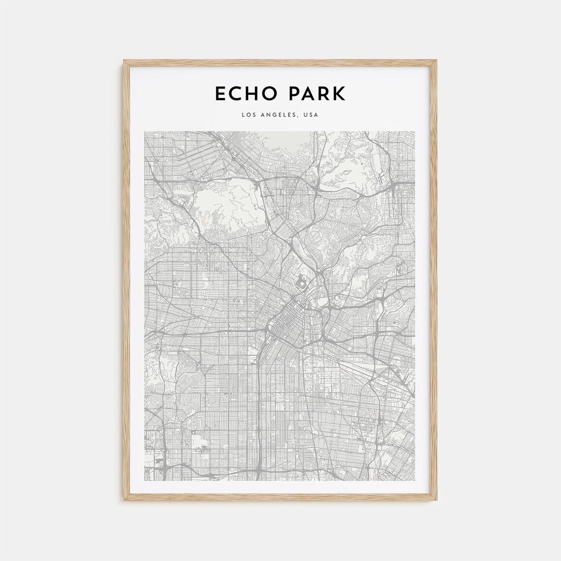 Echo Park Los Angeles Minimalist Beige City Street Map Poster Art