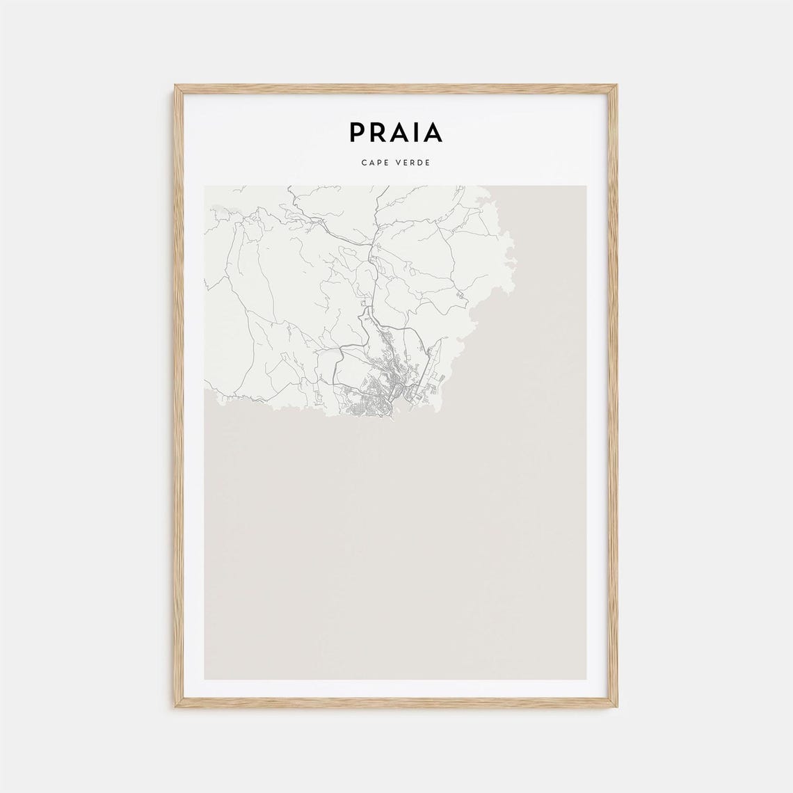 Praia Cape Verde Minimal City Street Map Monochrome Art Poster