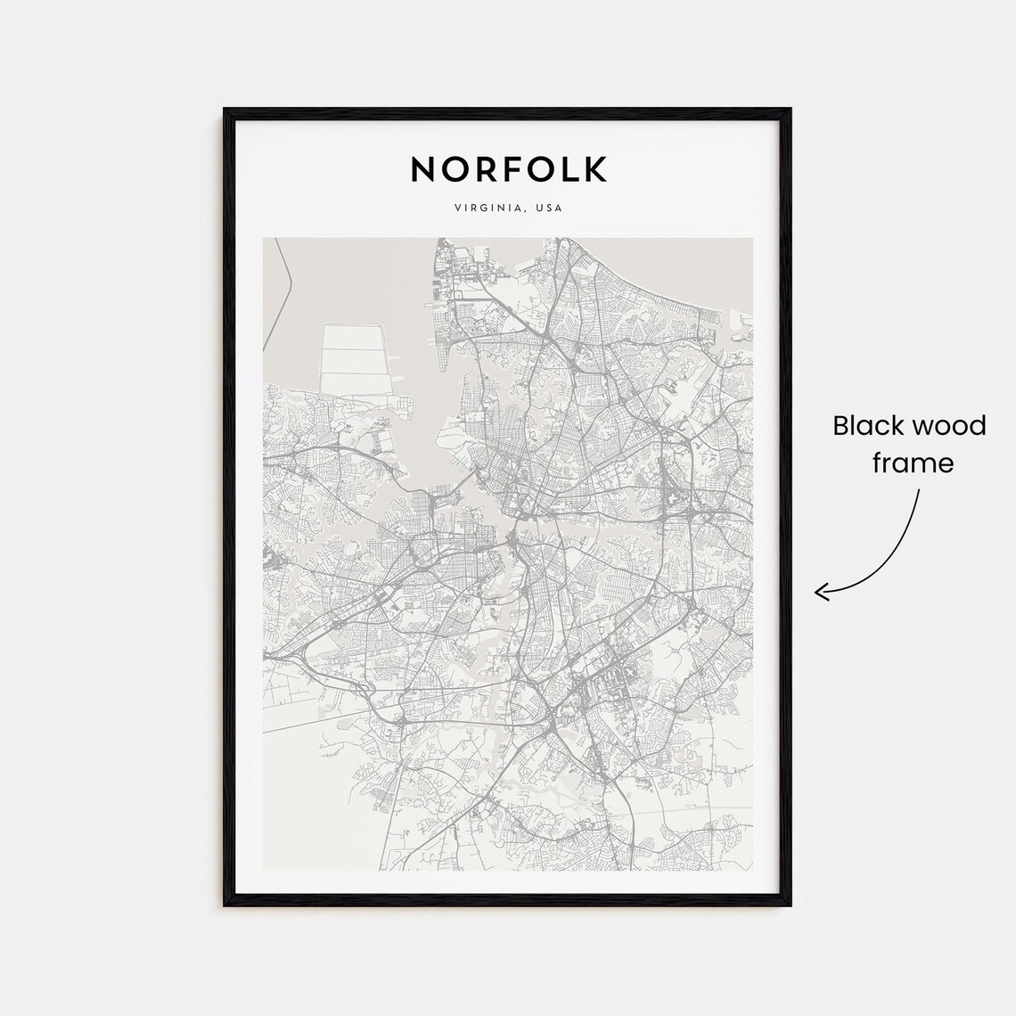 Norfolk Virginia USA Detailed Street Map Minimalist Modern Poster - Image 3