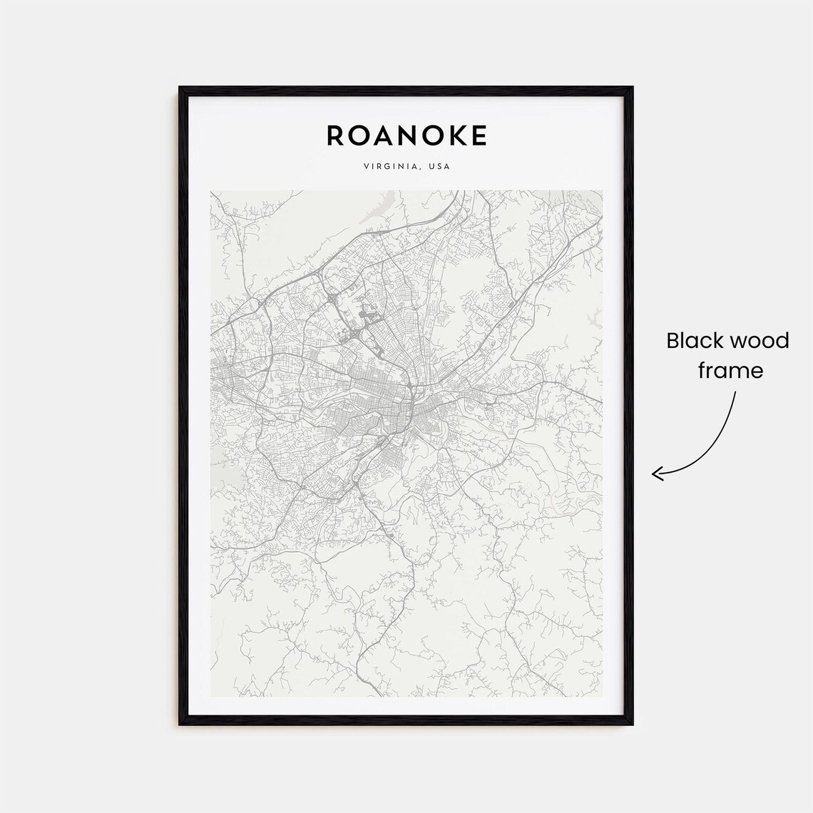 Roanoke Virginia Minimalist Street Map Blue Ridge City Poster - Image 3