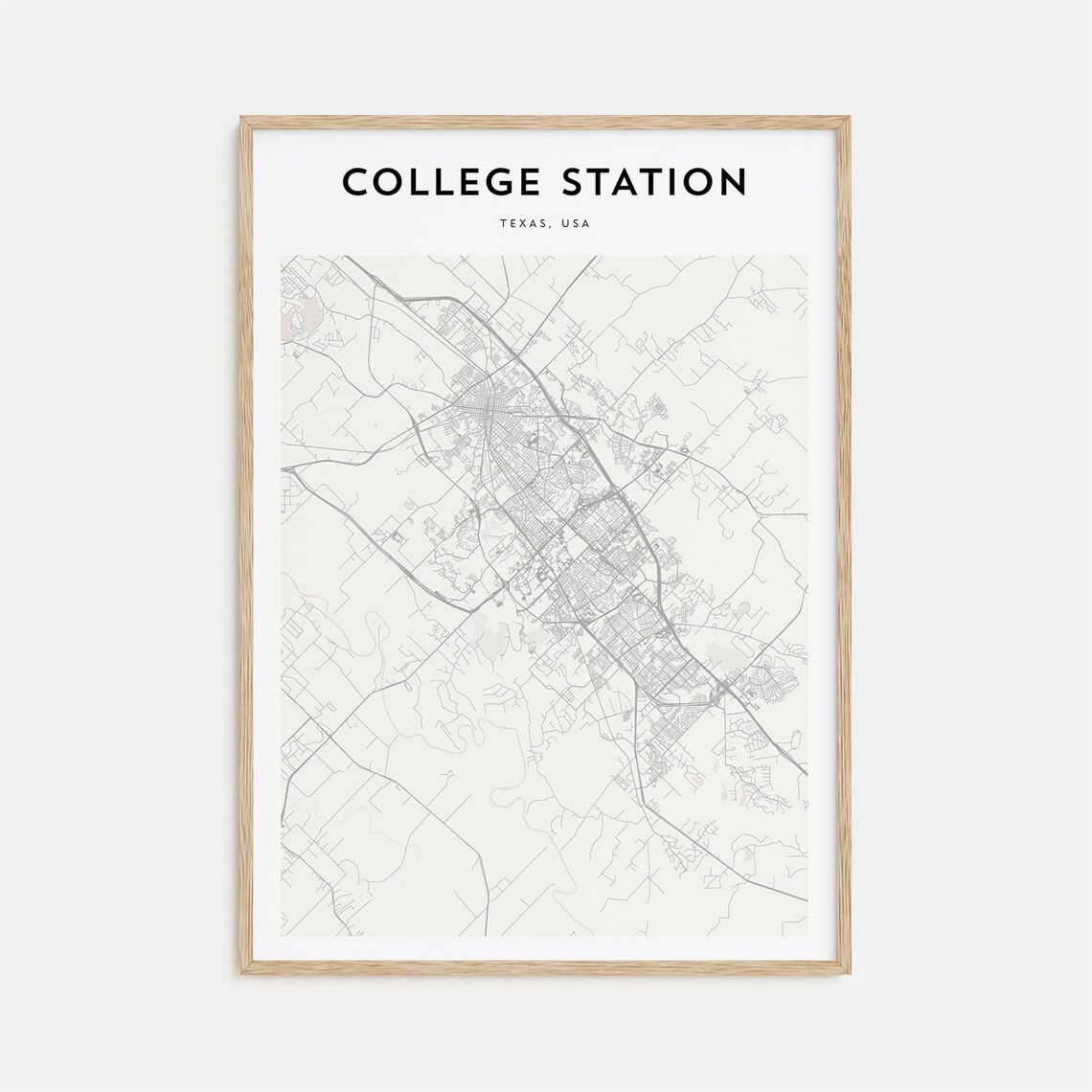 College Station Texas USA Minimalist City Street Map Travel Poster