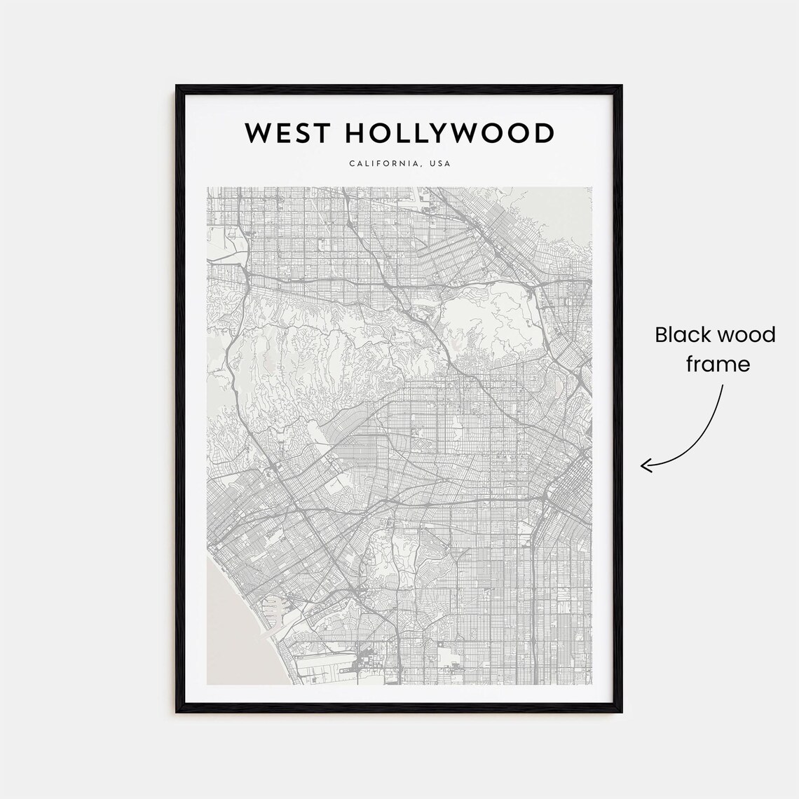 West Hollywood California Minimalist Street Map Poster Decor Gift - Image 3
