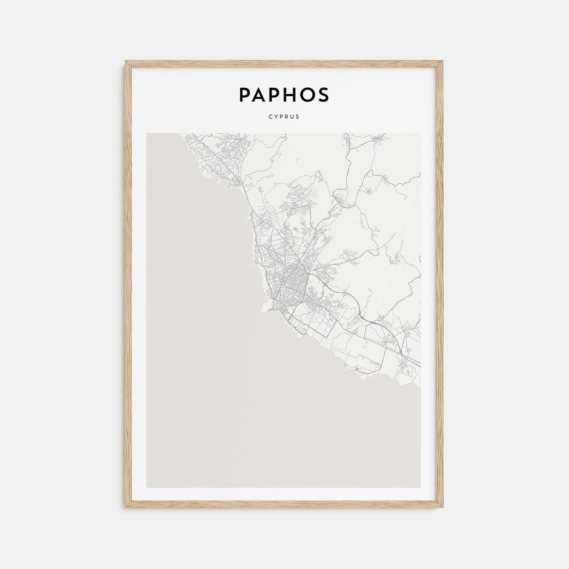 Paphos Cyprus Minimalist Coastal Street Map Decor Art Poster