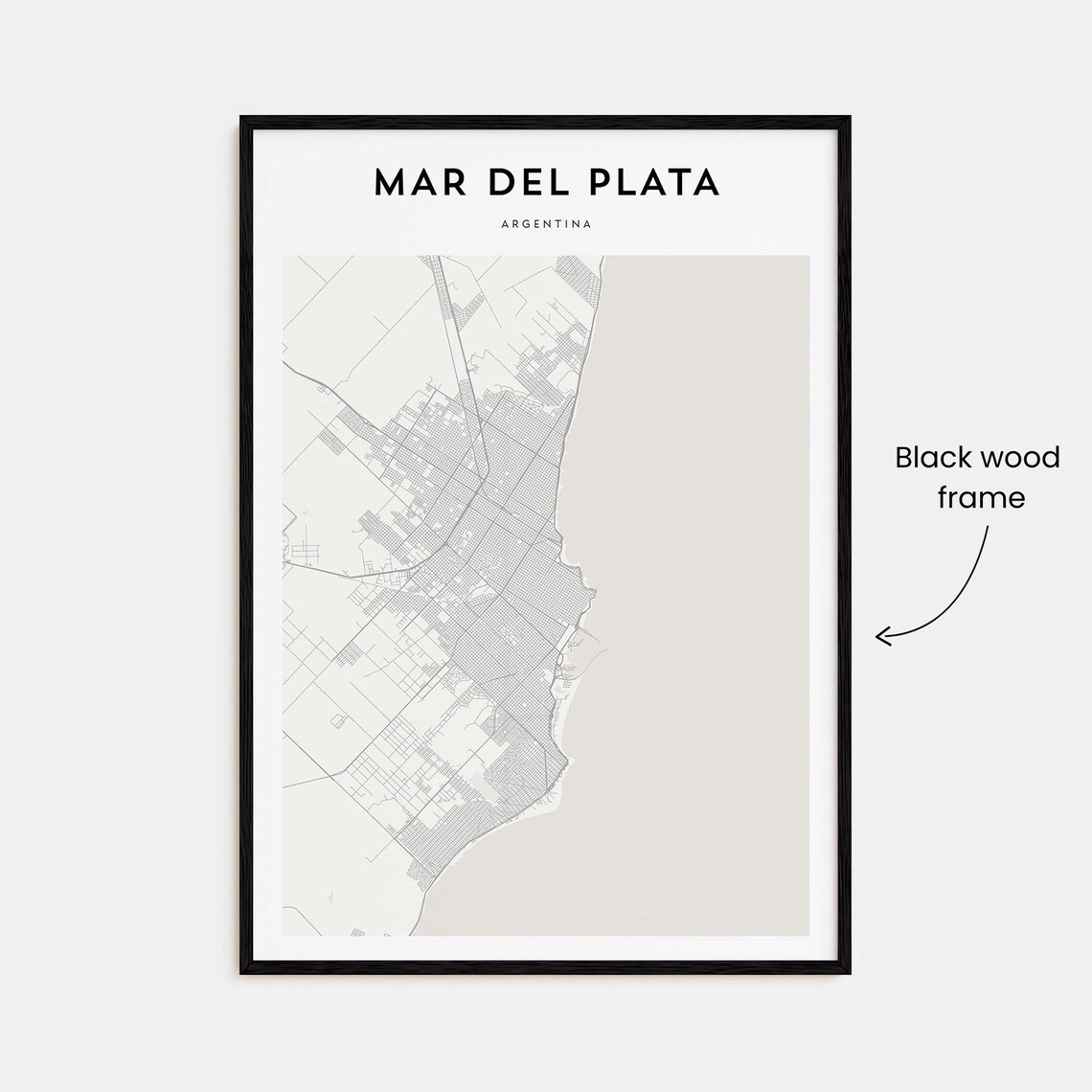 Minimalist Mar del Plata Argentina Street Map Poster in Neutral Tones - Image 3