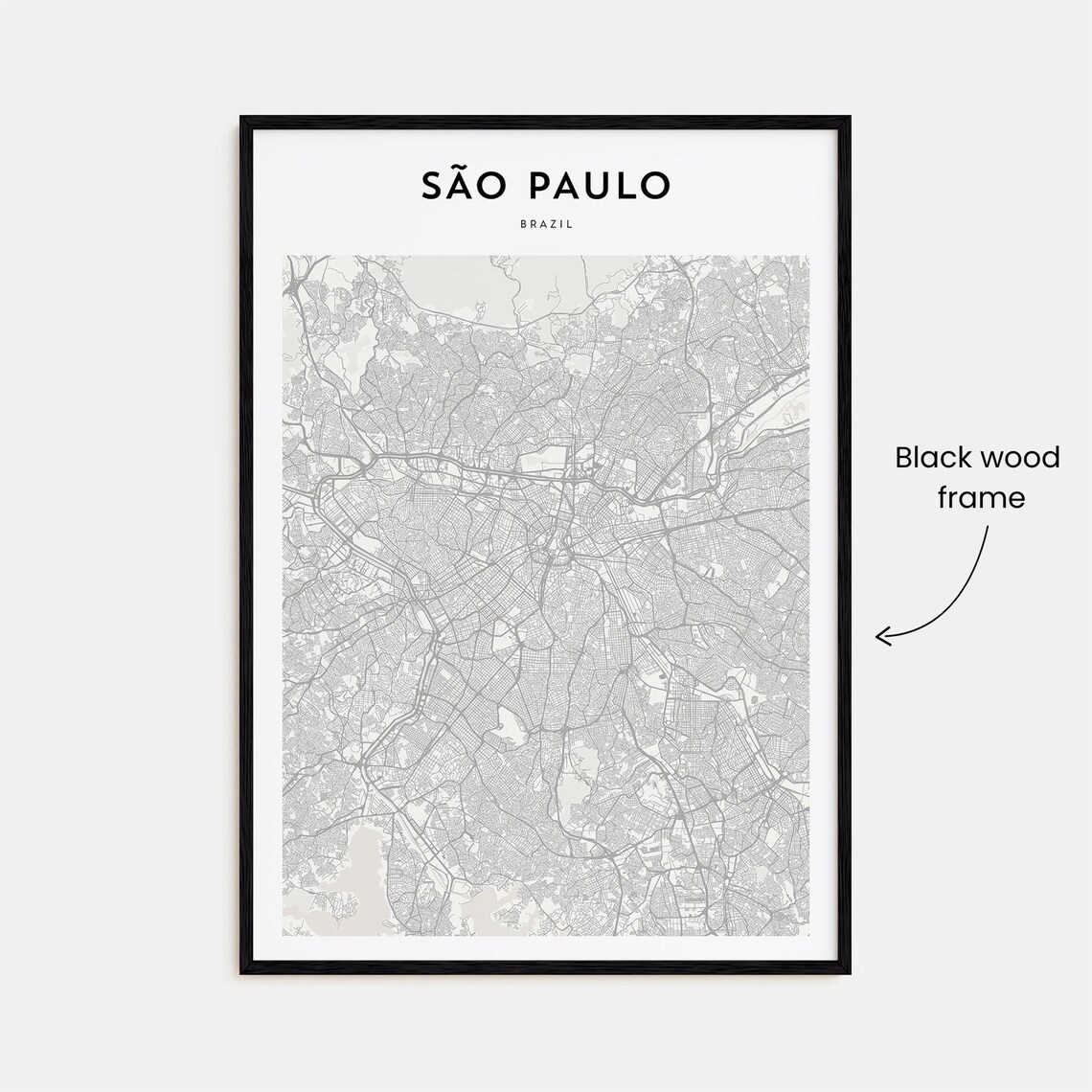 Sao Paulo Brazil Minimalist Black White City Map Street Poster - Image 3