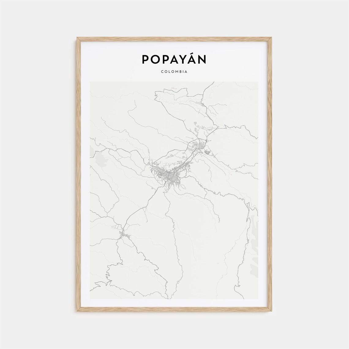 Popayan Colombia Minimalist Black and White City Map Art Poster