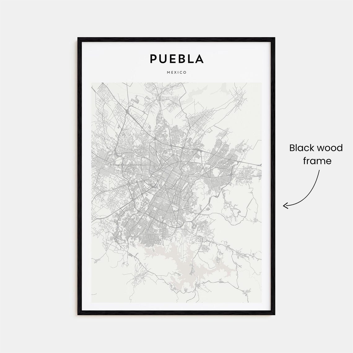 Puebla Mexico Minimalist Street Map Black and White City Poster - Image 3