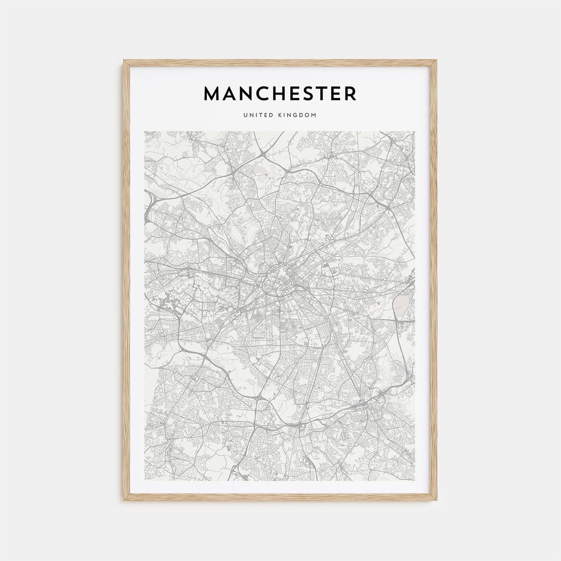 Manchester United Kingdom City Street Map Poster with Bold Type