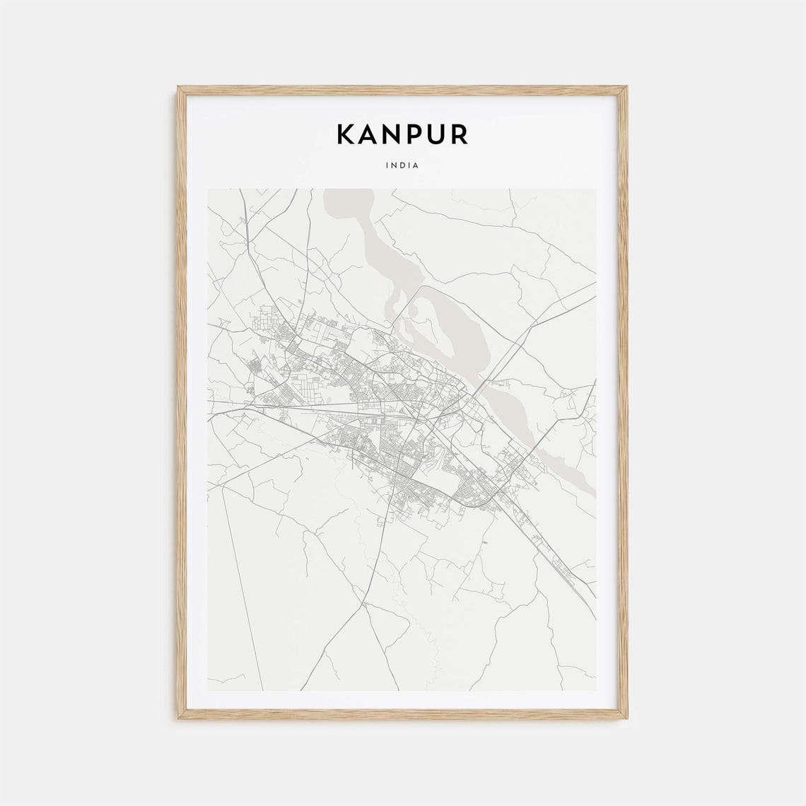 Kanpur India Minimalist Street Map Line Art Poster in Soft Grey Tones