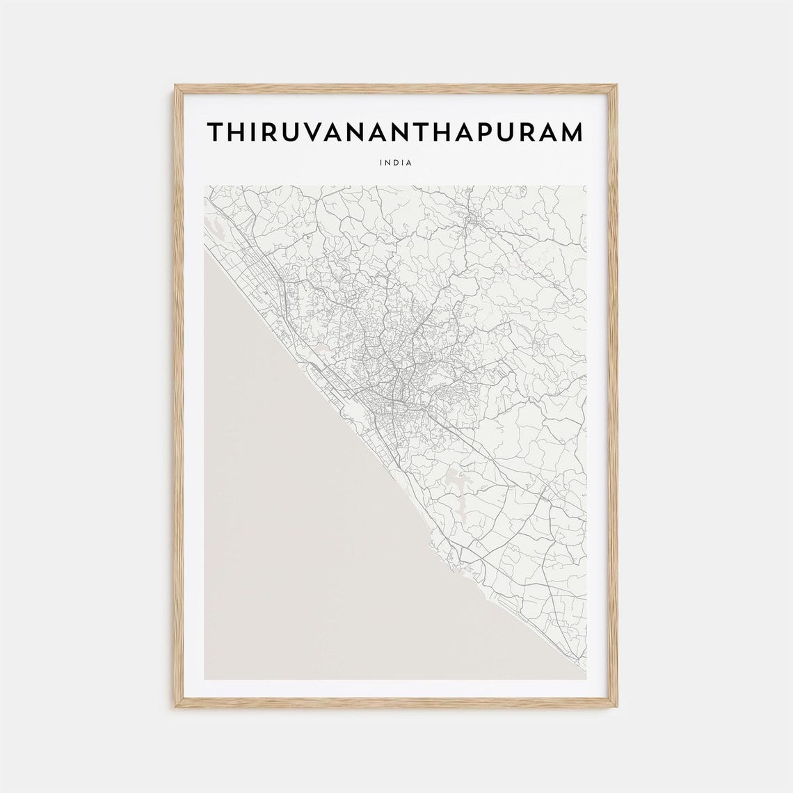 Thiruvananthapuram India Minimalist Coastal Map Line Art Poster