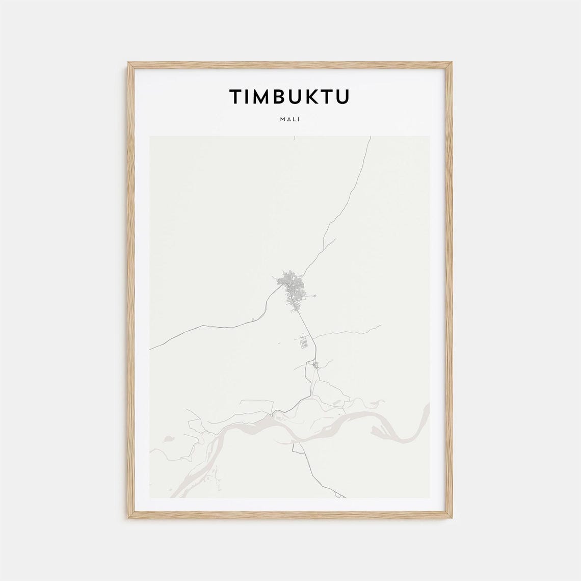 Timbuktu Mali Minimalist Desert River Map Line Art Travel Poster
