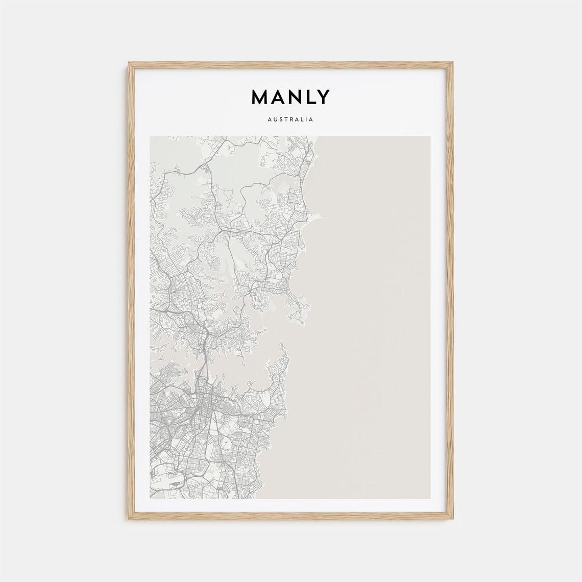 Manly Australia Minimalist City Street Map Black White Art Poster