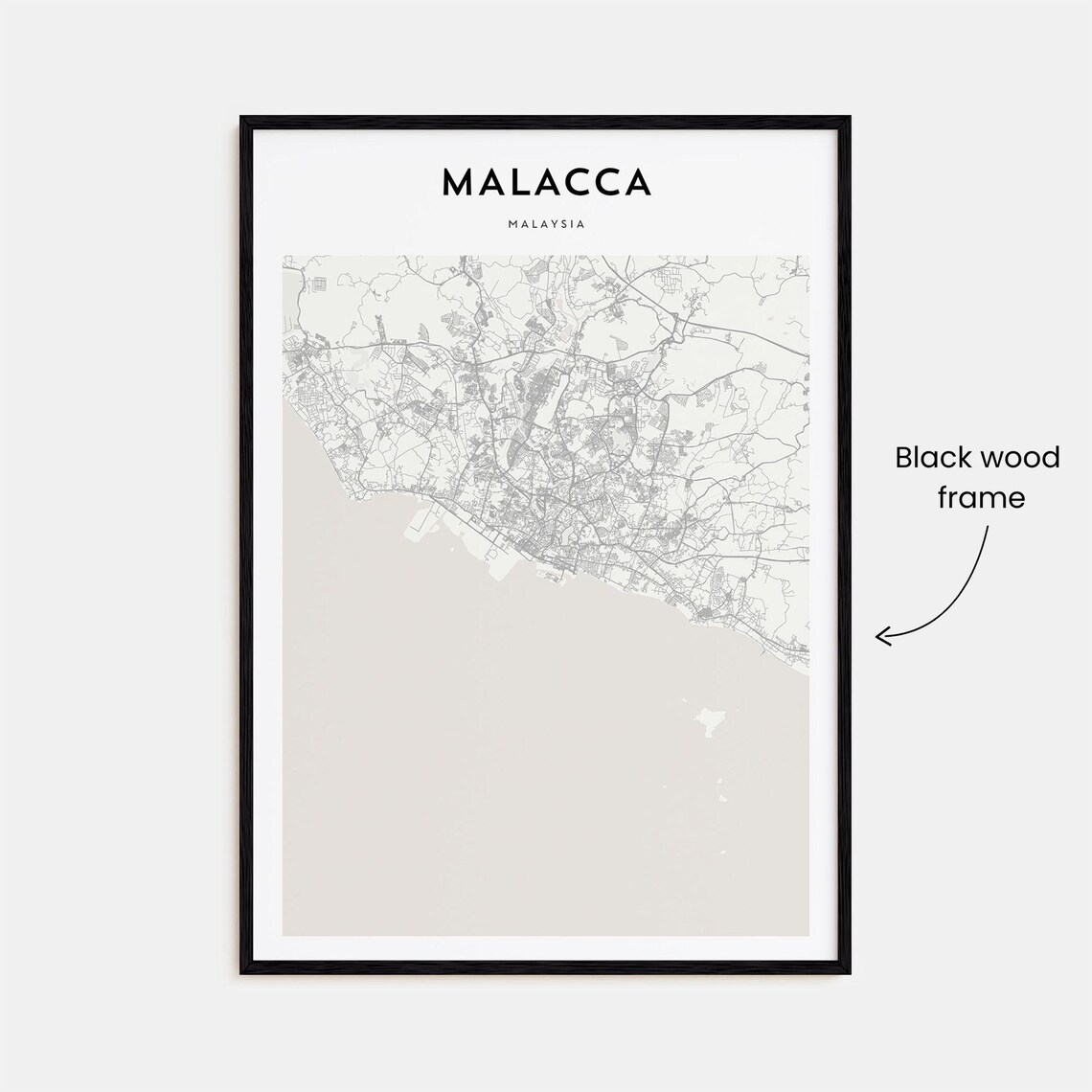 Malacca Malaysia Minimalist City Street Map Black White Art Poster - Image 3