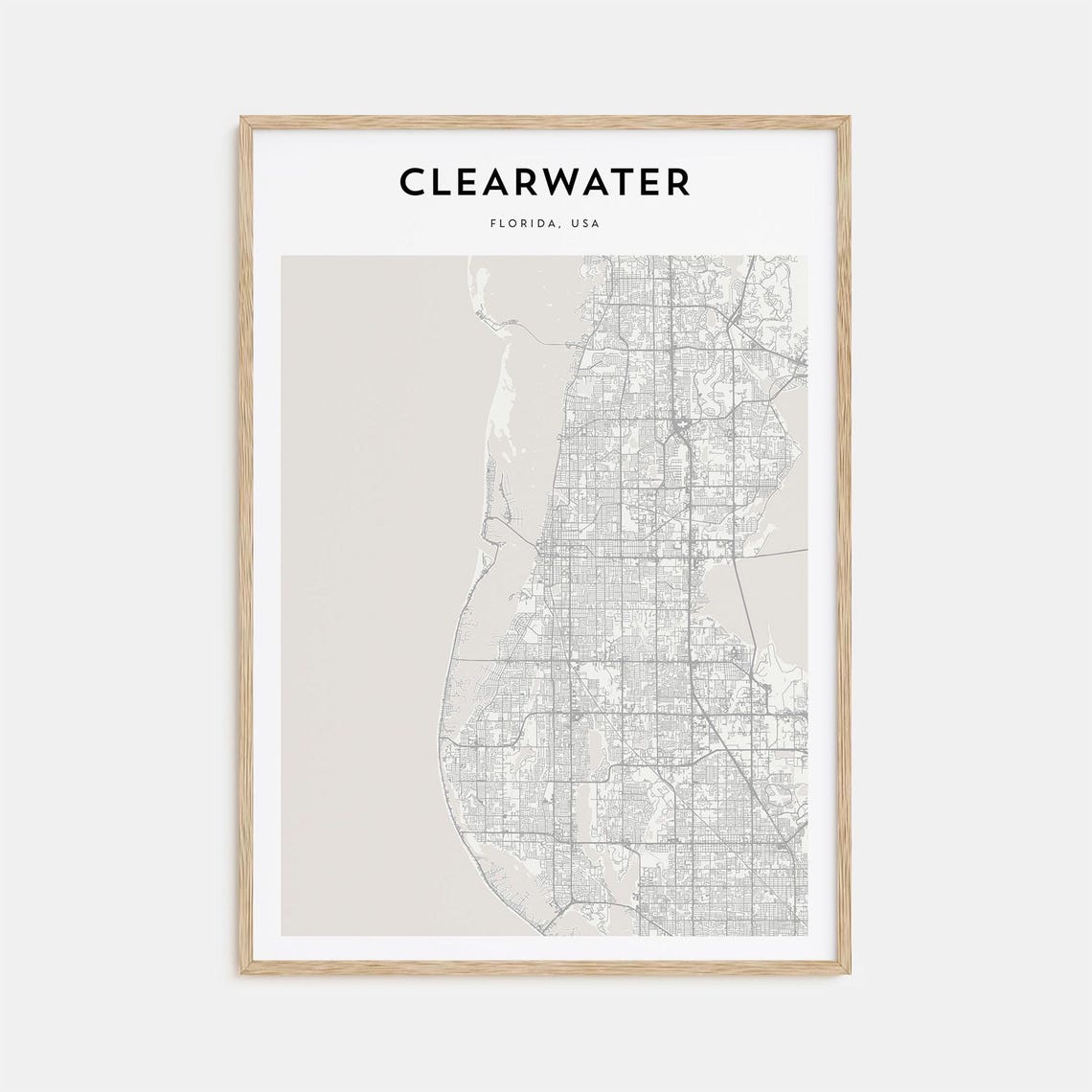 Clearwater Florida Gulf Coast Minimalist Beach Town Map Decor Poster