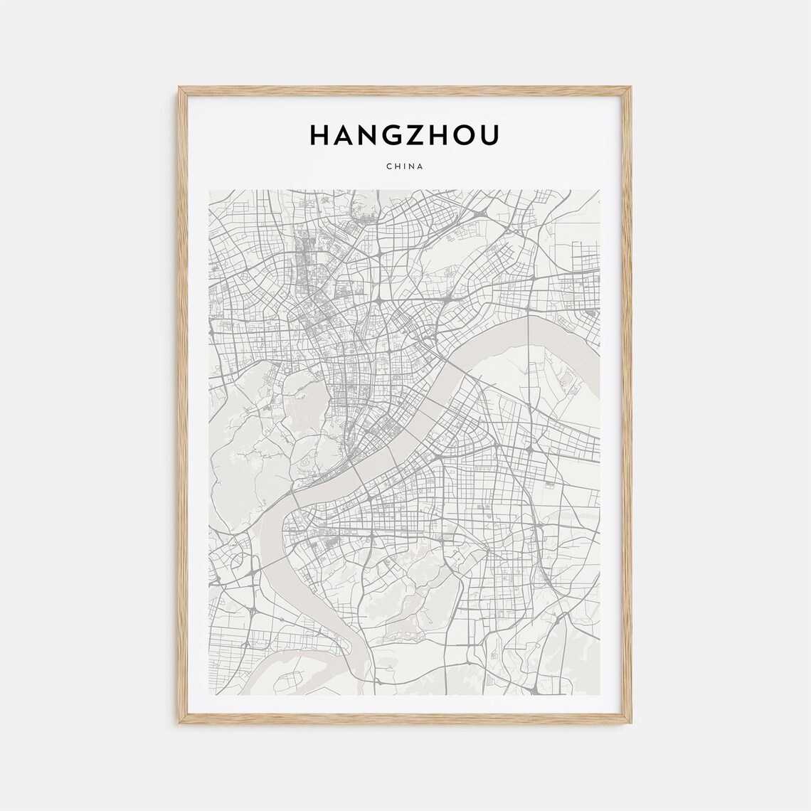 Hangzhou China Minimalist City Street Map Poster with Bold Type