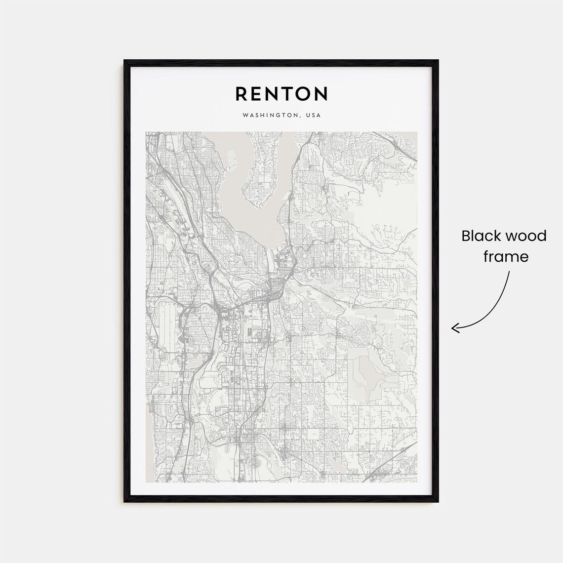 Renton Washington USA Minimal City Street Map Black White Art Poster - Image 3
