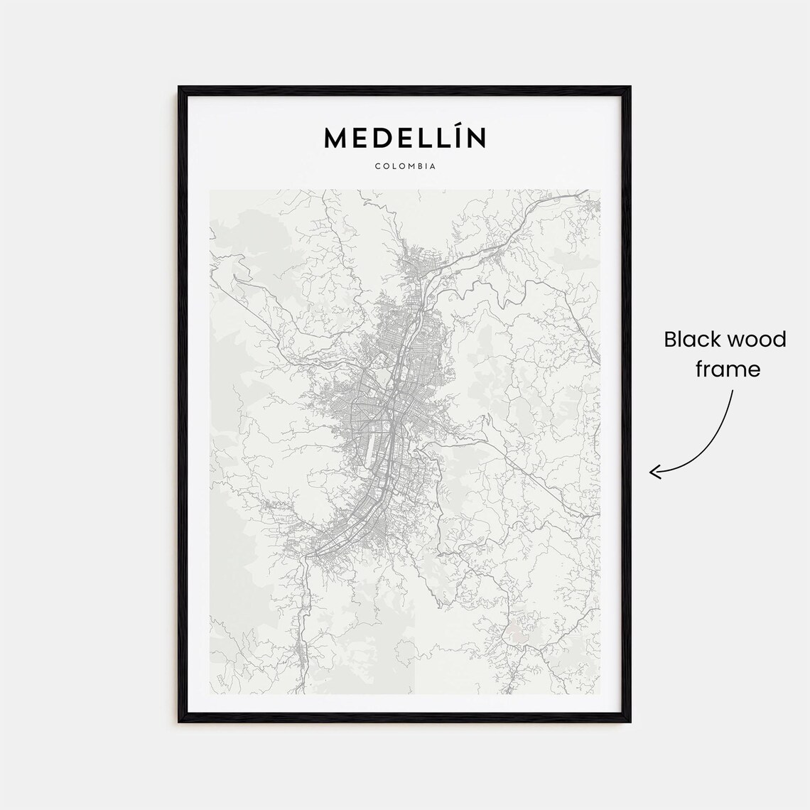 Medellin Colombia Minimal Street Map Black and White City Poster - Image 3