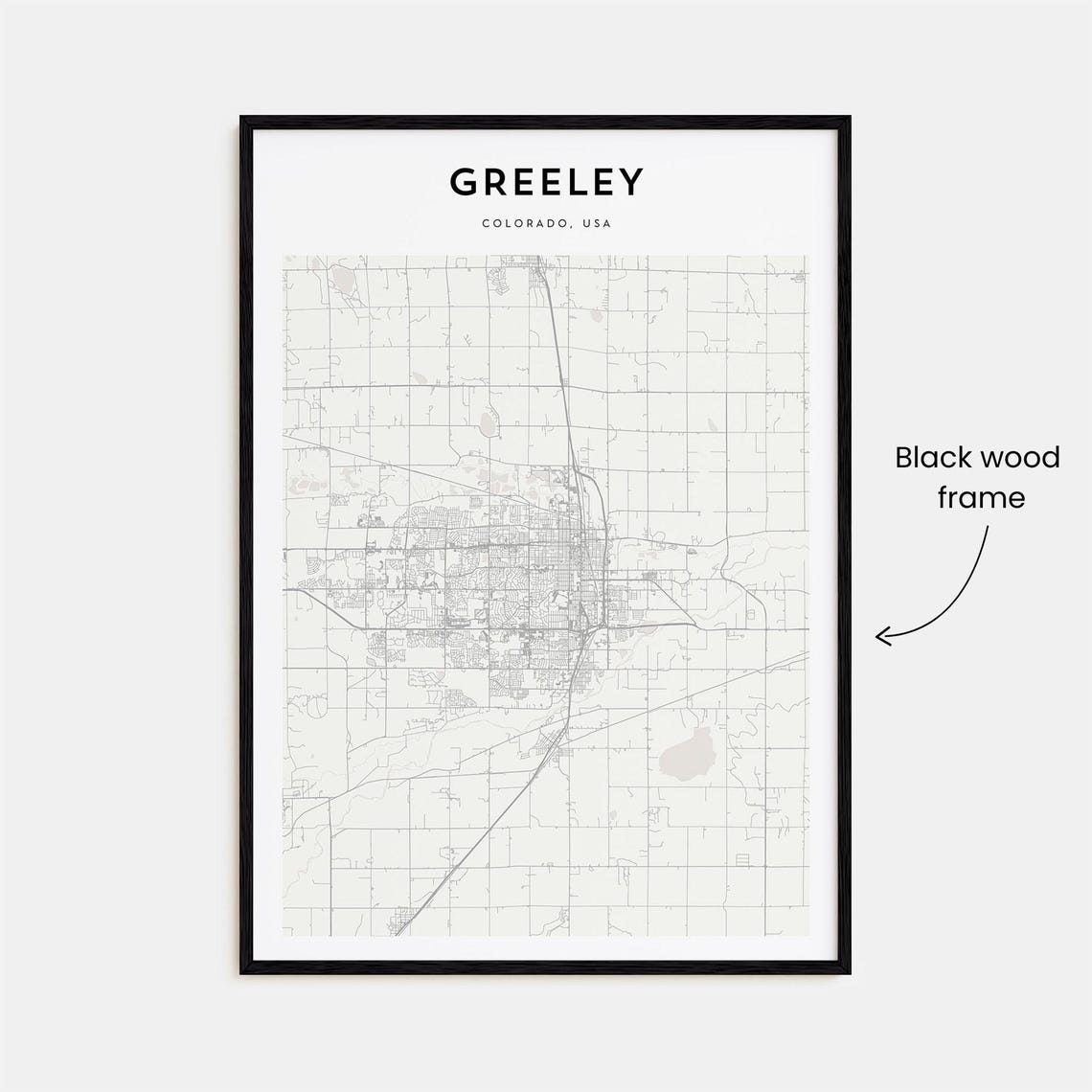 Greeley Colorado Minimalist Street Map Monochrome Art Poster - Image 3