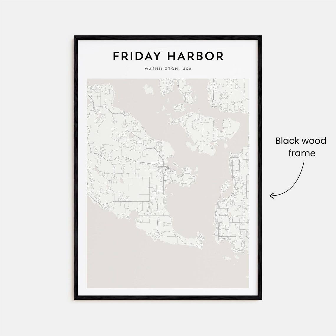 Friday Harbor Washington USA Minimalist Beige Island Map Poster - Image 3