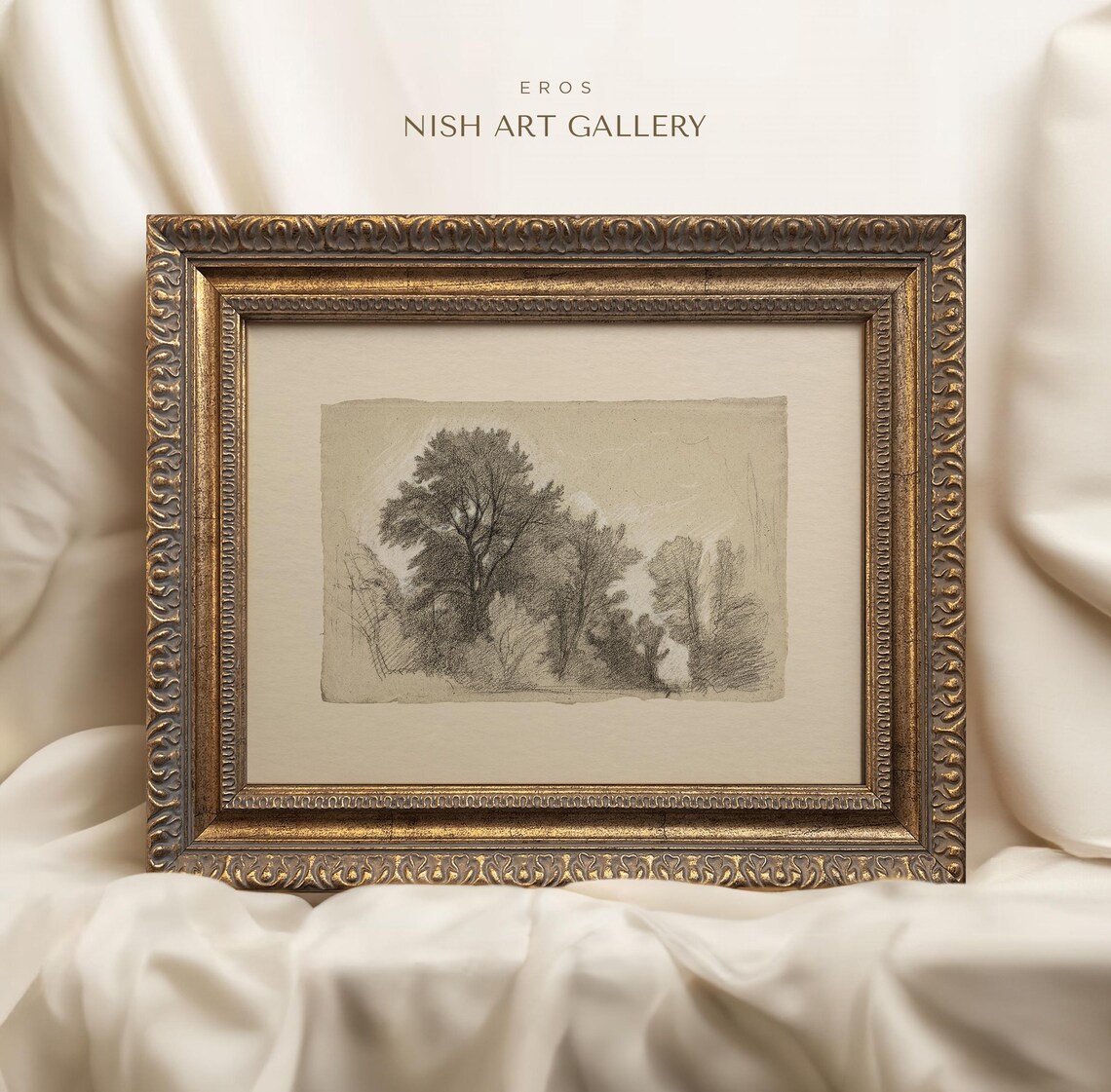Forest Sketch Print, Neutral Antique Wall Art