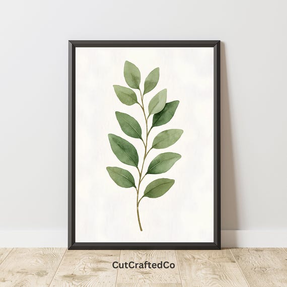 Green Botanical Leaf Print, Minimalist Watercolor Art Print