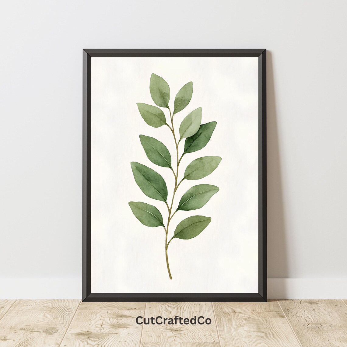 Green Botanical Leaf Print, Minimalist Watercolor Art Print