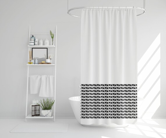 Minimalist Black Triangle Pattern Shower Curtain Grey And White Tribal Bathroom Shower Curtain Graphite Abstract Shapes Bath Curtain