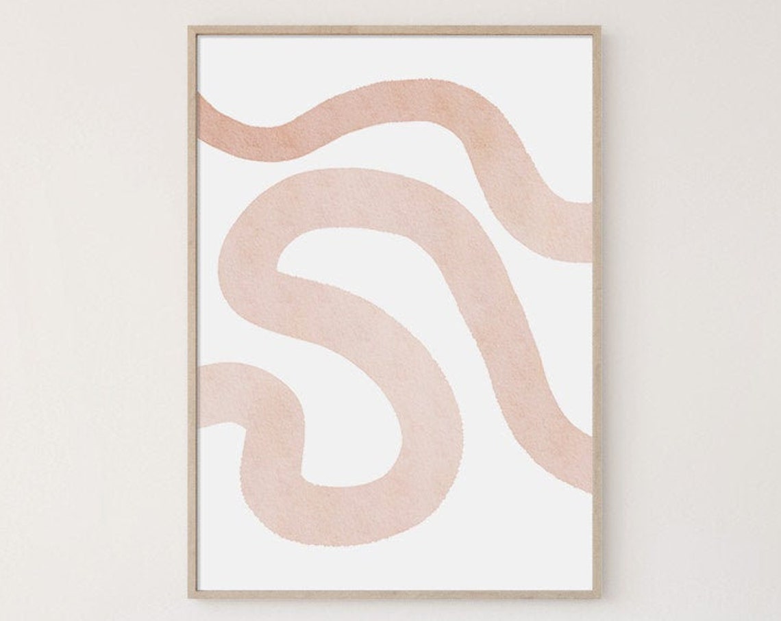 Terracotta Squiggle Line Abstract Art Blush Curved Modern Wall Poster - Image 4