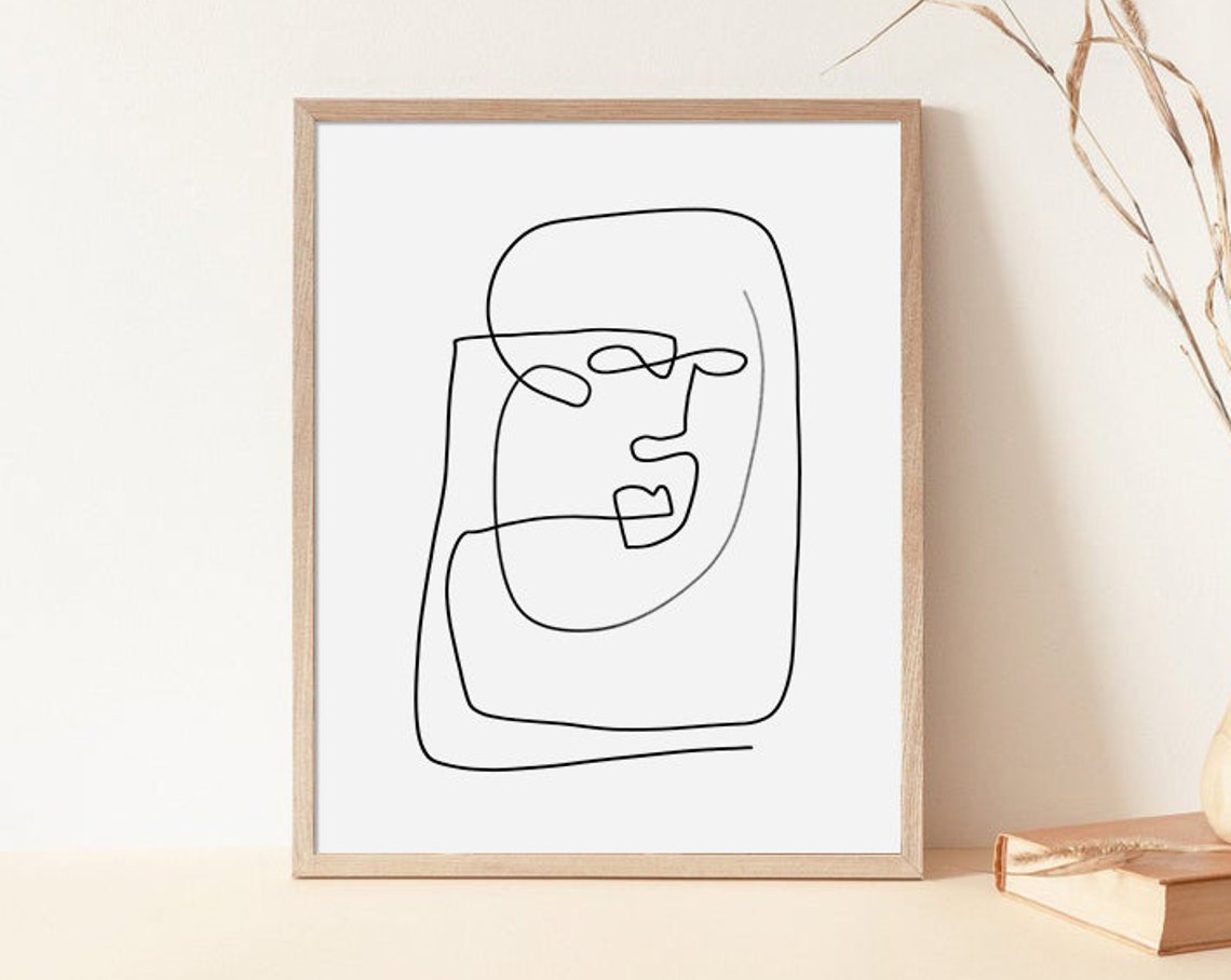 Single Line Face Drawing Continuous Contour Minimalist Portrait Poster