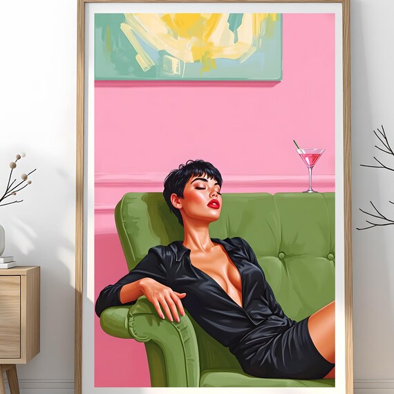 Vintage Cocktail Glamour Woman Martini Retro Pin Up Style Poster