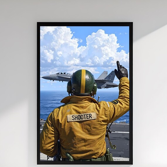 Navy Shooter Aircraft Carrier Fighter Jet Launch Military Poster
