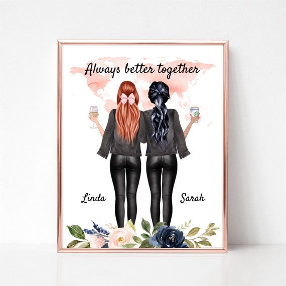 Always Better Together World Map Best Friends Poster Gift for Her