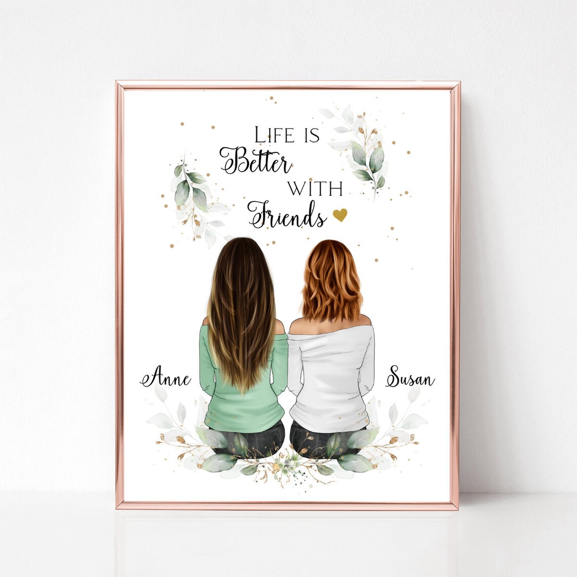Life Is Better With Friends Botanical Gold Accent Bestie Poster - Image 2
