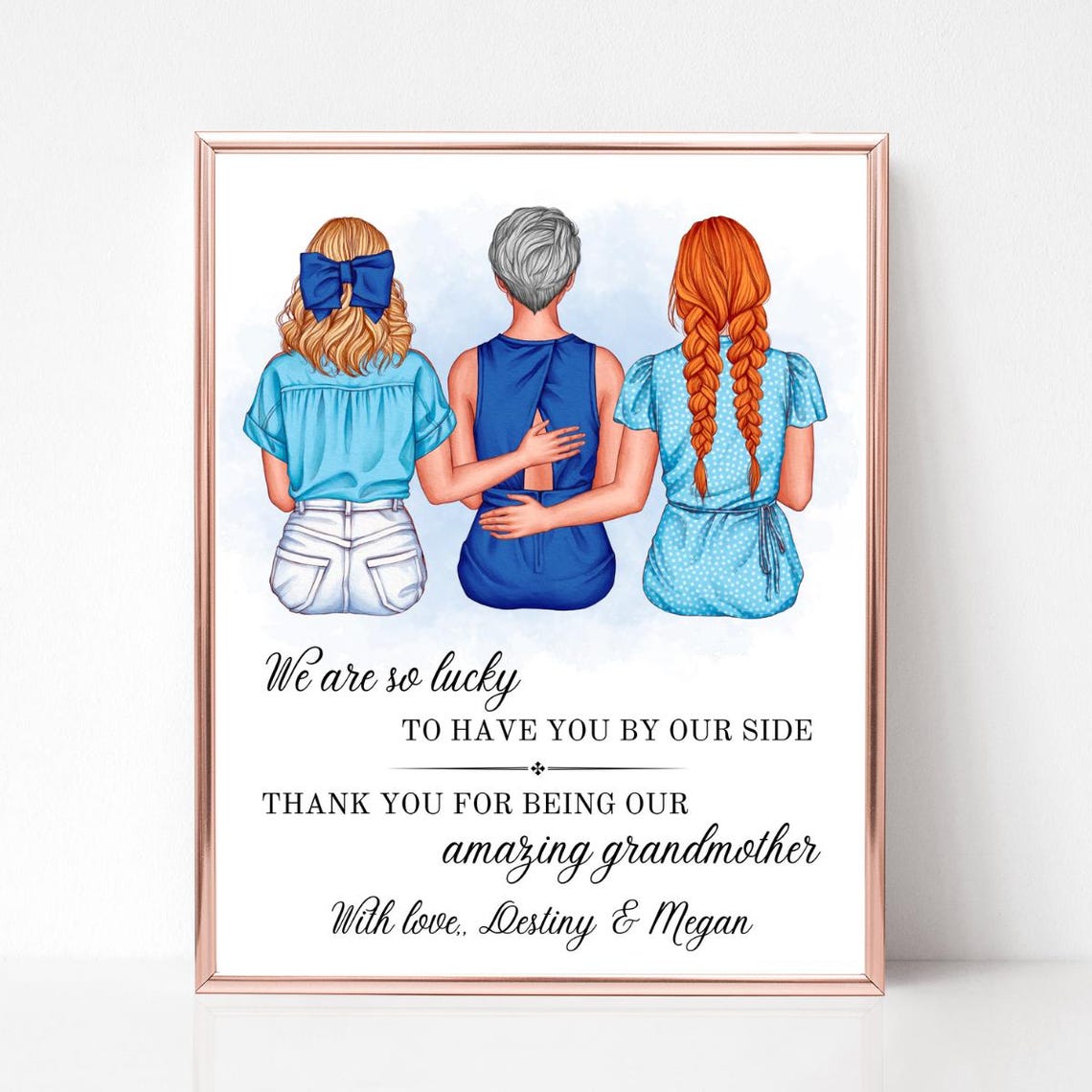 Grandma With Two Granddaughters Custom Thank You Gift Portrait Wall Art - Image 5