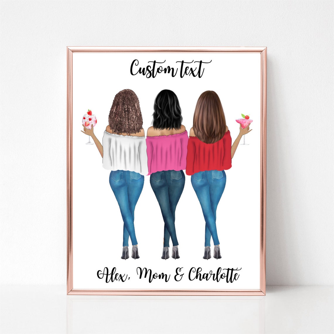 Three Friends With Coffee Cups Customizable Quote Portrait Poster - Image 2