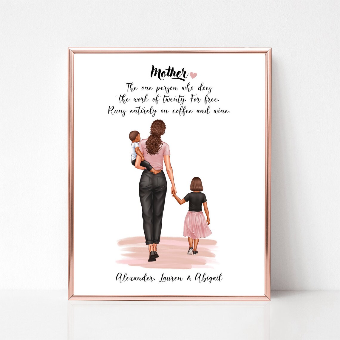 Funny Mother of Two Kids Coffee and Wine Quote Portrait Poster - Image 2