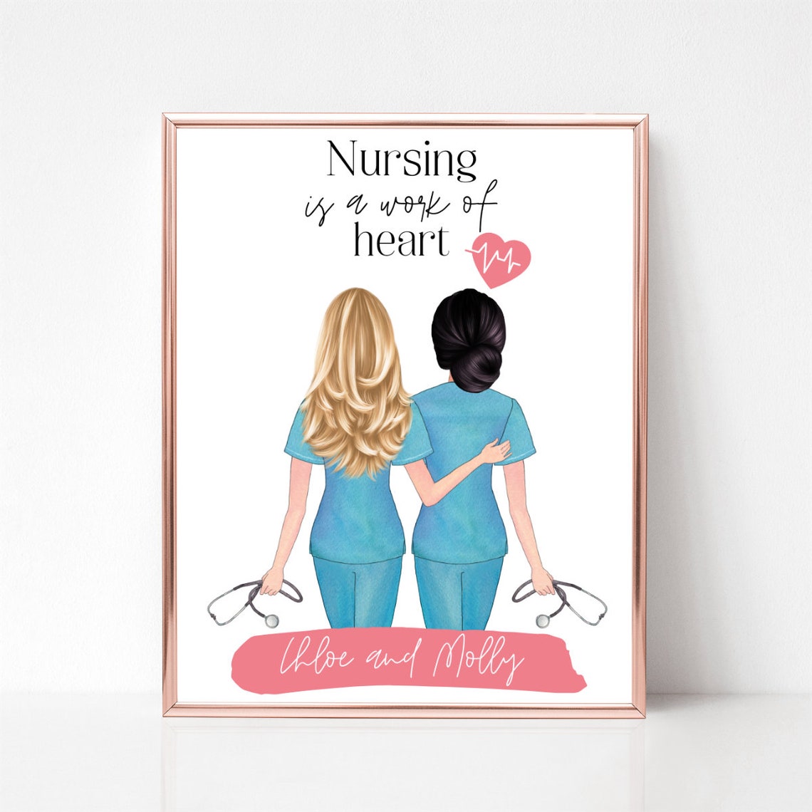 Nursing Is a Work of Heart Personalized Nurse Friends Duo Poster - Image 2