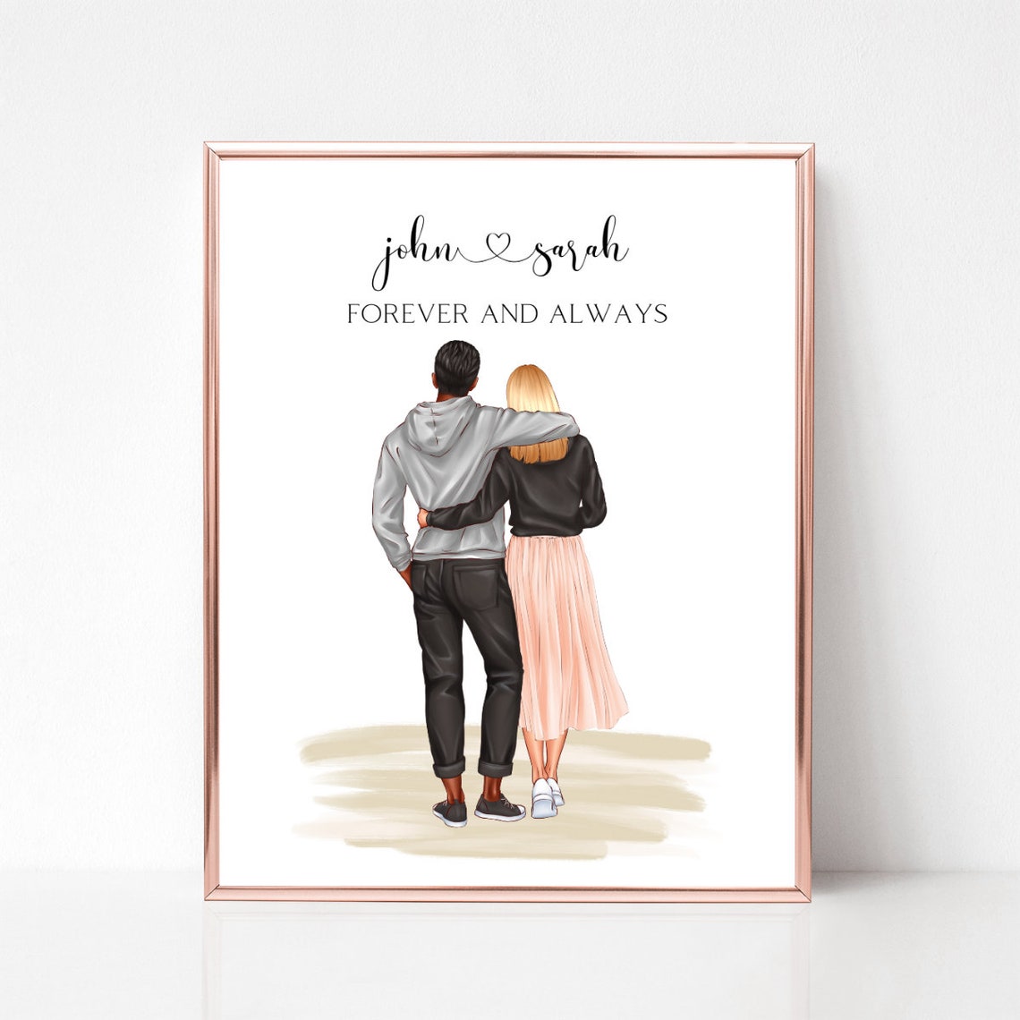 Forever And Always Personalized Couple Portrait Anniversary Poster - Image 2