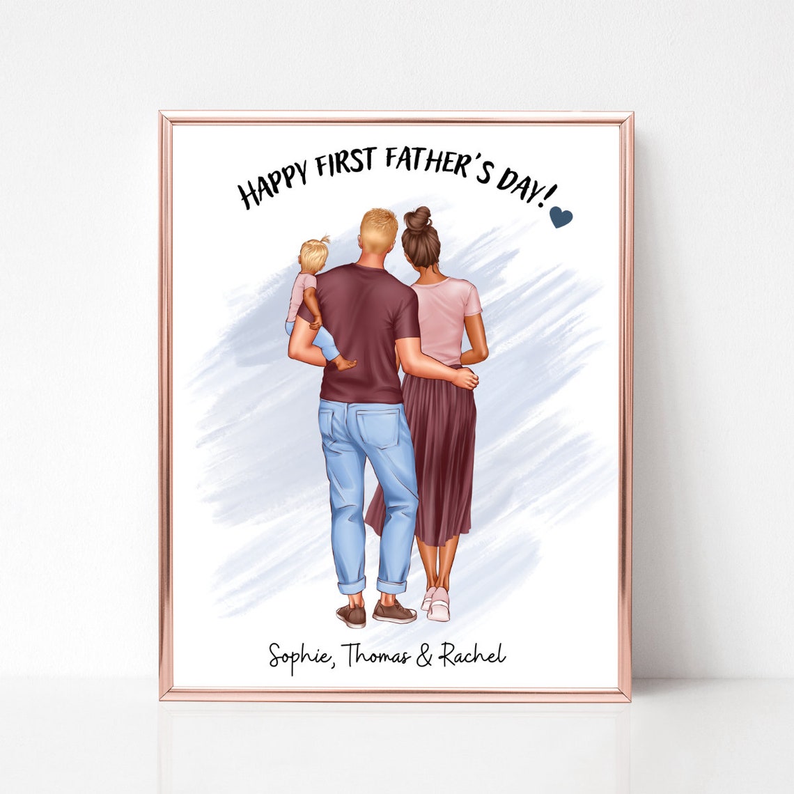 Happy First Fathers Day Dad Mom and New Baby Portrait Poster
