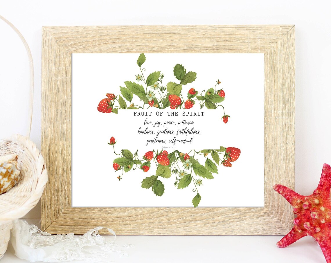Fruit Of The Spirit Strawberry Botanical Galatians Verse Poster